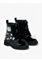 Printed Ankle Boots with Zip Closure and Pull Tabs