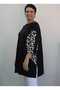 Black Boat Neck Side Cup Cream Black Trim Loose Bat Three-Quarter Sleeve Combed Viscose T-Shirt - 7