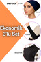 Neck Gaiter • Silicone Ruffled Non-Slip Bonnet • Oversleeve • 3-Piece Black Hijab Set