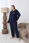 Women's Winter Plus Size Curve Embroidered Patterned Collar Buttoned Long Sleeve Pajama Set