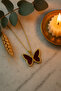 Gold Color Red Zircon Stone Butterfly Design Necklace with Steel Chain - 2