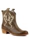 - Green Leather Embroidered Zipperless Women's Boots 105-3388-Venus - 2
