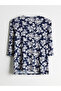 Lcw Grace Navy Blue Crew Neck Floral Women's Blouse - 6