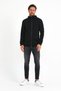 Black Hooded Sweatshirt with Sleeve Stripe Printed Zipper, Zip Hoodie - 5