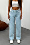 Women's Ice Blue High-Waisted Wide-Leg Jeans - 2