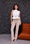 Women's White Buckle Detailed Halter Neck Peplum Blouse - 2