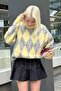 Yellow Crew Neck Raised Diamond Pattern Sweater Mg2493