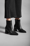 Women's Black Leather Plain Pointed-Toe Ankle-Heel Boot - 8