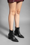 Women's Black Leather Plain Pointed-Toe Ankle-Heel Boot - 2
