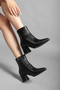 Women's Black Leather Plain Pointed-Toe Ankle-Heel Boot - 4