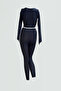 Women's Finger-Snap Navy Blue Top and Bottom Leggings Set - 5