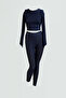 Women's Finger-Snap Navy Blue Top and Bottom Leggings Set - 4