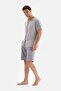 Gray Front Buttoned Striped Woven Shorts Pajama Set - 3