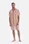 Brown Striped Shirt Collar Shorts Woven Pajama Set