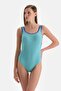 White-Navy Blue U-Neck Swimsuit - 4