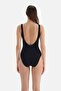 Black Underwireless U-Neck Thick Strap Swimsuit - 2