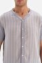 Gray Front Buttoned Striped Woven Shorts Pajama Set - 4