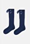 Navy Blue Girl's Ribbon Detailed Knee-high Socks