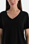 تي شيرت أسود بأكمام قصيرة ورقبة على شكل حرف V - 5