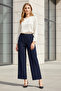 Navy Blue Back Elastic High Waist Wide Leg Palazzo Women's Comfortable Fabric Trousers 2345 - 2