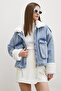 Denim Coat with Soft Plush Fur on the Collar and Sleeves - 4