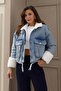 Denim Coat with Soft Plush Fur on the Collar and Sleeves