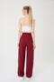 Women's Burgundy High Waist Velcro Palazzo Trousers - 5