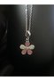 Silver Color Zircon Stone Pink Flower Charm Steel Necklace - 4