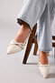 Women's Beige Pointed Toe Open Back Mary Jane Patent Leather Short Heeled Shoes - 7