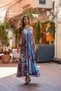 Purple Color Gold Detailed Front Back V Neck Ruffle Detailed Silk Dress - 8