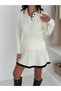 Polo Neck Hair Braided Line Detailed Knitwear Skirt Suit - 4