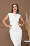 Double Fabric Design Pencil Dress - White - 4