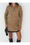 Polo Neck Hair Braided Line Detailed Knitwear Skirt Suit - 7