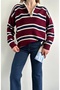 Women's Polo Neck Burgundy Oversize Sweater - 3