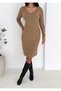 V Neck Twill Knitwear Dress - 2