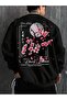 Men's Black Cherry Blassum Printed Oversized Crewneck Sweatshirt