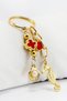Enamel Heart Seahorse Pearl Seashell Keychain, Gold Colored Gift Keychain - 4