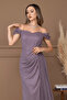 Glitter Fabric Evening Dress with Underwire Detail - Lila - 4