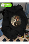"Unisex Yin Yang Tree and Moon Printed Hooded Sweatshirt"