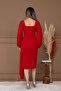 Atlas Beaded Detailed Chiffon Sleeve Pencil Long Dress - Red - 8