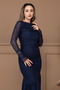 Tulle Ruched Detail Pencil Long Dress - Dark Blue - 3