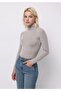 Slim Fit Turtleneck Plain Women's Beige Long Sleeve T-Shirt