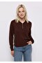 Slim Fit Polo Neck Plain Women's Brown Sweater