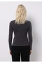Slim Fit Round Neck Plain Women's Anthracite Long Sleeve T-Shirt - 2