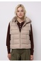 Regular Fit Hooded Zippered Lined Detachable Hooded Women's Beige Vest