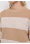 Regular Fit Round Neck Striped Women's Beige Sweater - 4