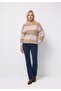 Regular Fit Round Neck Striped Women's Beige Sweater - 3