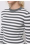 Slim Fit Round Neck Striped Women's Green Sweater - 4