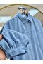 Miresia Lace-Up Long Modal Shirt-Pe261 Baby Blue - 3