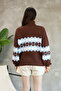 Turtleneck Long Sleeve Ankle Elastic Loose Comfortable Wide Fit Argyle Jacquard Pattern Winter Knitwear Sweater - 2